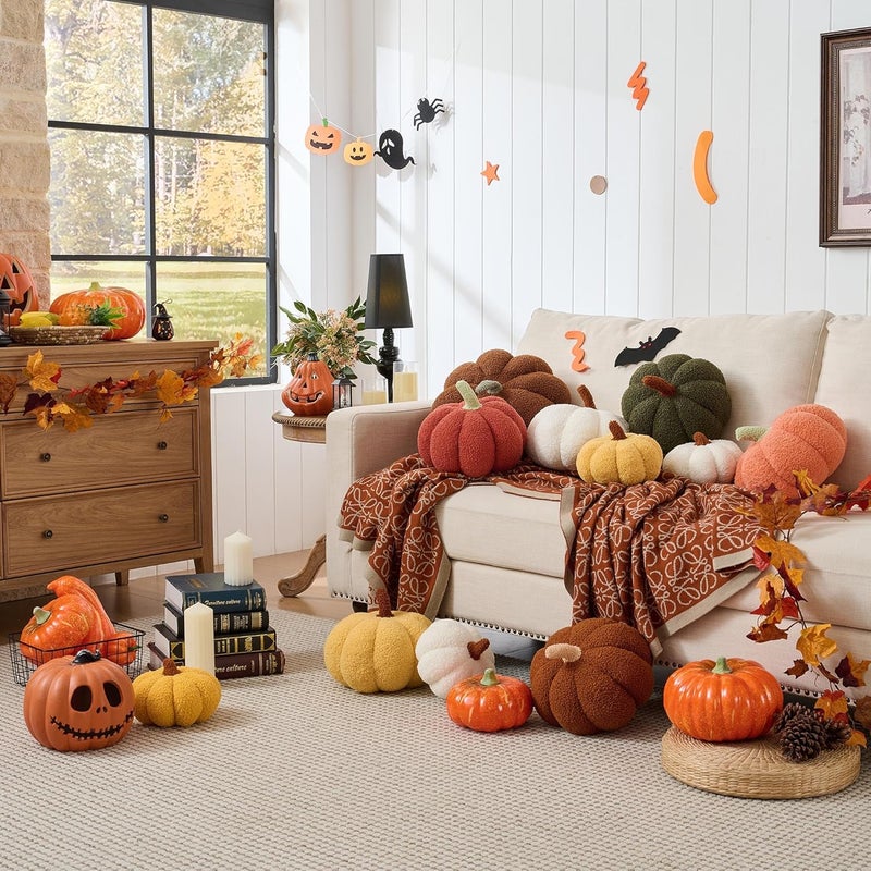 CANGHI Fall Pumpkin Pillow Brown Simulated Pumpkin Shaped Pillow Halloween Decoration Throw Pillows Fluffy Plush Pumpkin Pillows Cushion Decor for Fall Thanksgiving Halloween Bedroom Sofa Couch - Image 3